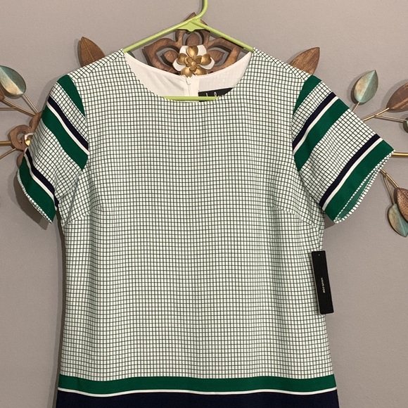 Lulus Green White Check Short Sleeve Shift Dress Size Small NWT - Picture 2 of 8